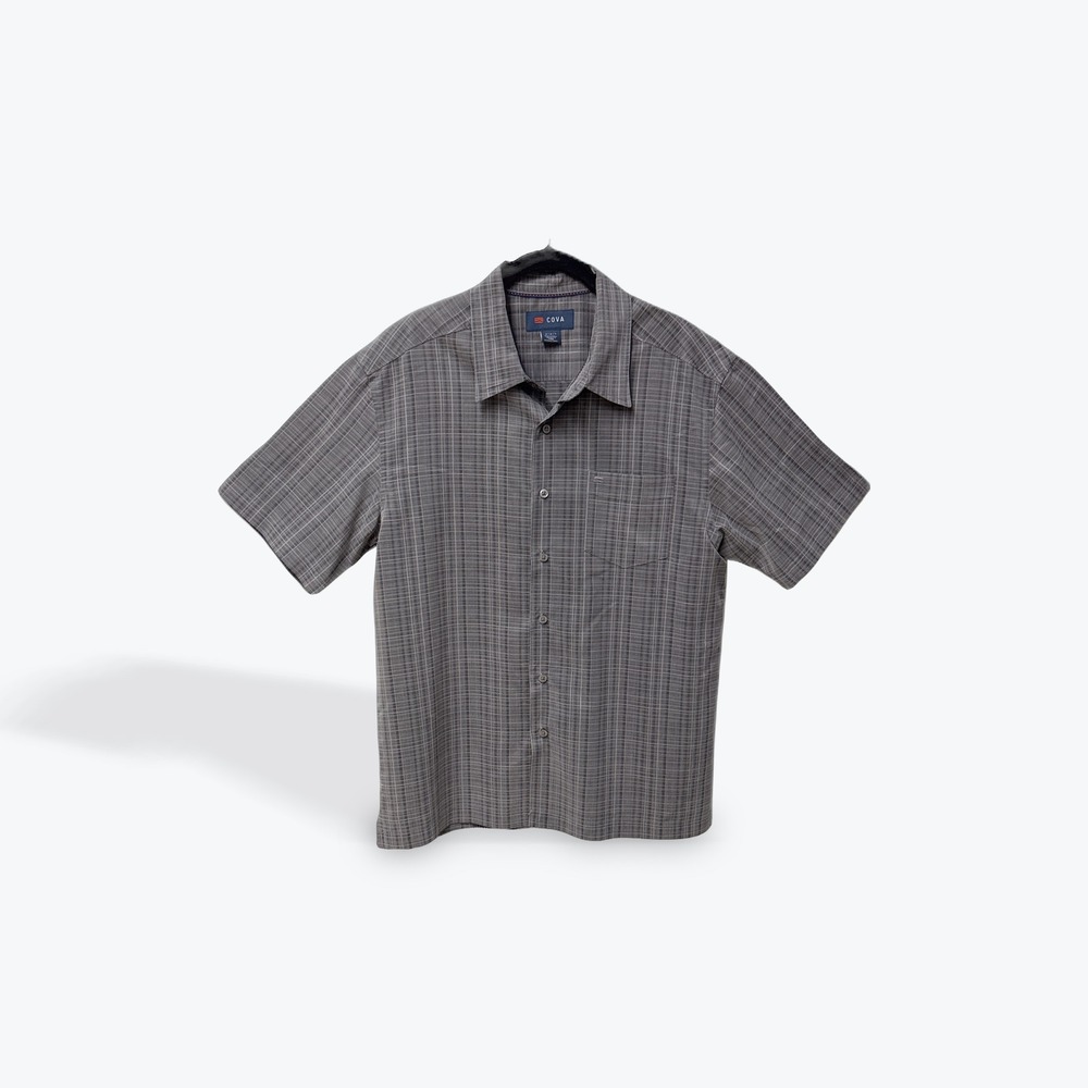 Cova Mens Gray Plaid Short Sleeve‎ Button Down Shirt Size Medium Pocket Casual